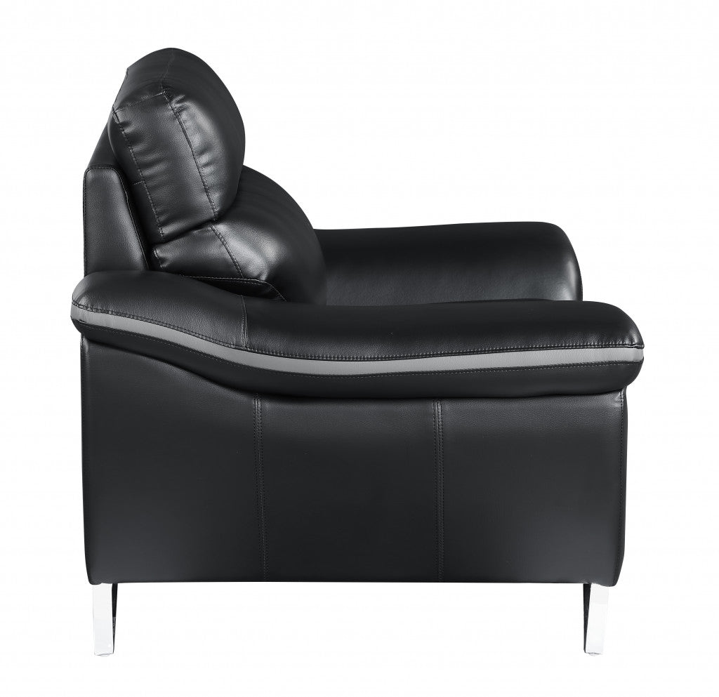 69" Black And Silver Faux Leather Love Seat-4