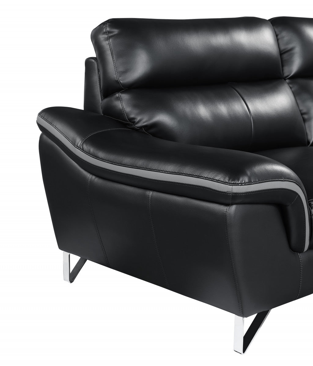 69" Black And Silver Faux Leather Love Seat-6