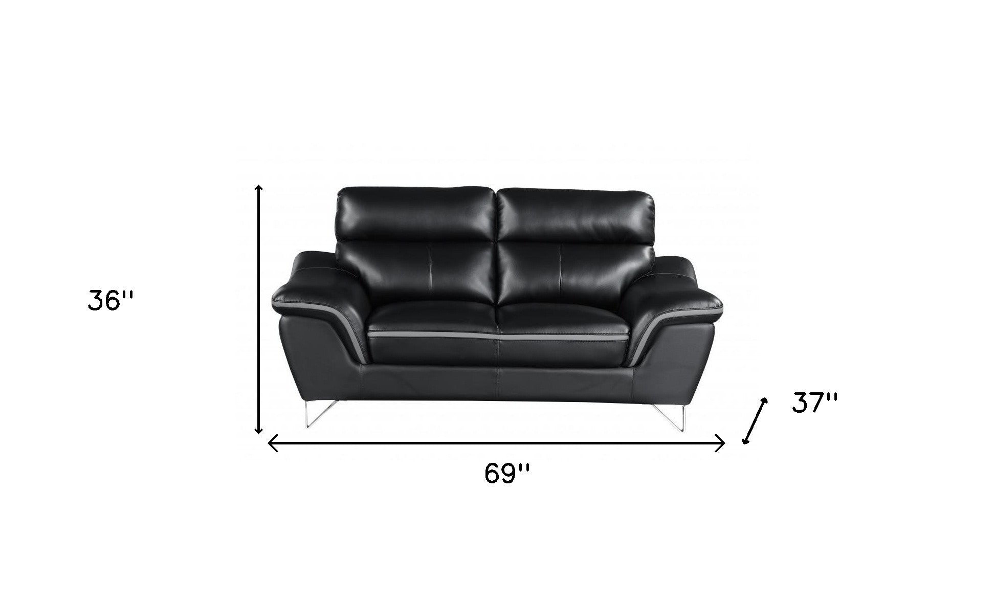 69" Black And Silver Faux Leather Love Seat-7