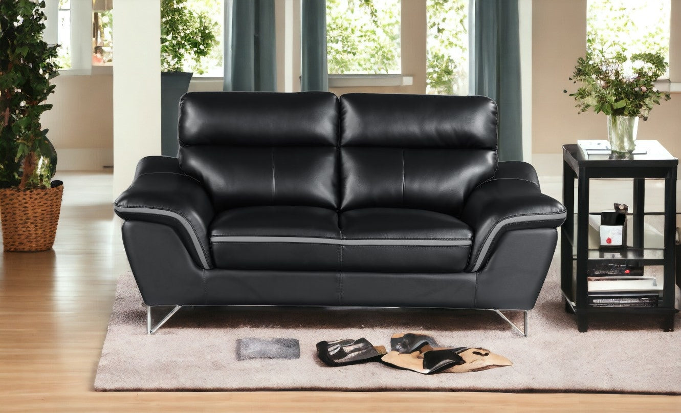 69" Black And Silver Faux Leather Love Seat-1