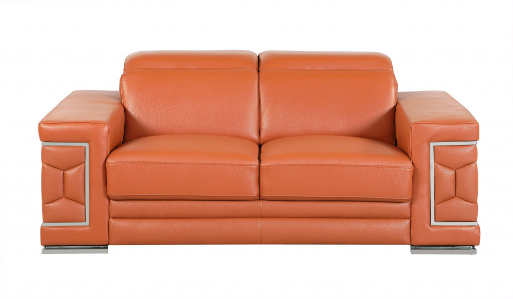 Three Piece Indoor Camel Italian Leather Six Person Seating Set-Seating Sets-DECOROLALA