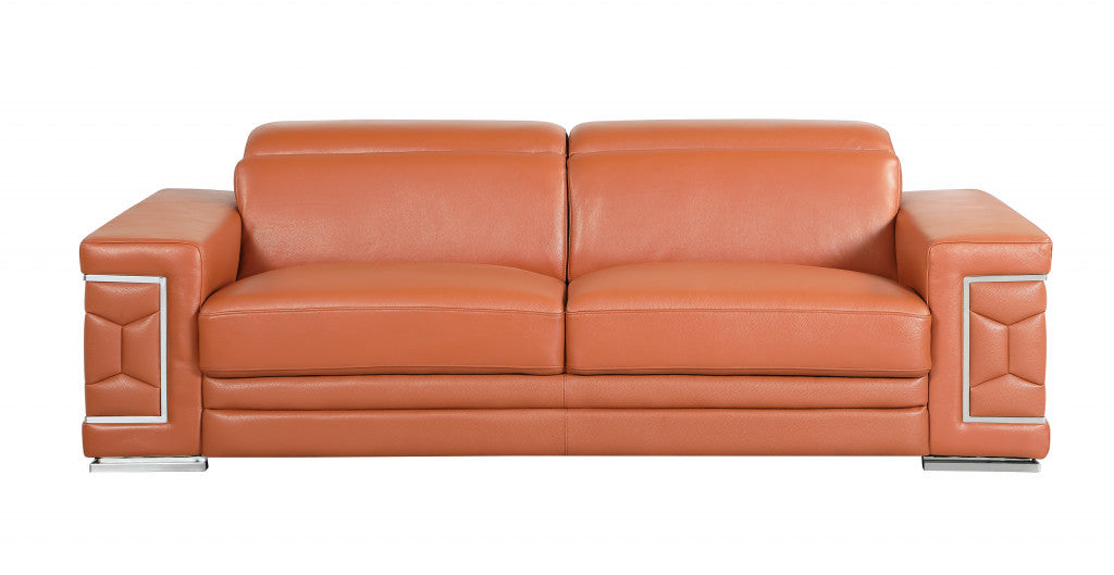 Three Piece Indoor Camel Italian Leather Six Person Seating Set-Seating Sets-DECOROLALA