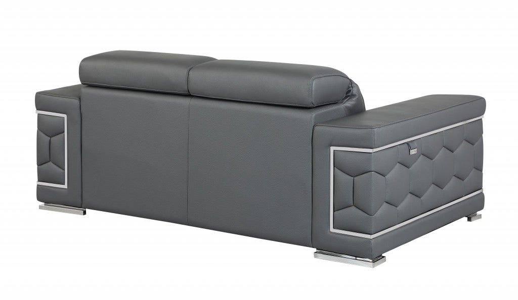 71" Gray And Silver Genuine Leather Love Seat-3