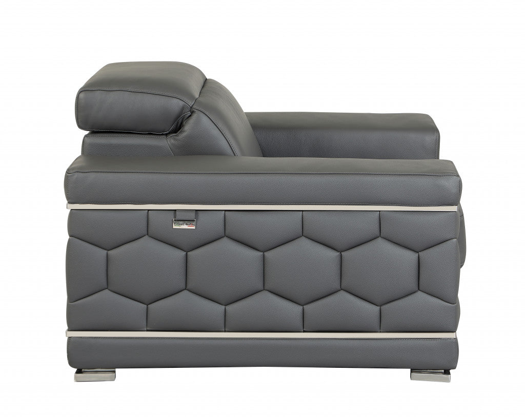 71" Gray And Silver Genuine Leather Love Seat-5