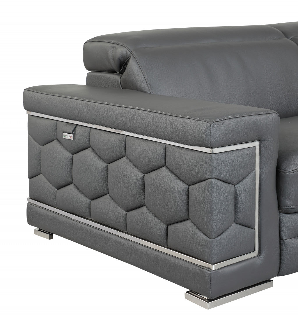 71" Gray And Silver Genuine Leather Love Seat-6