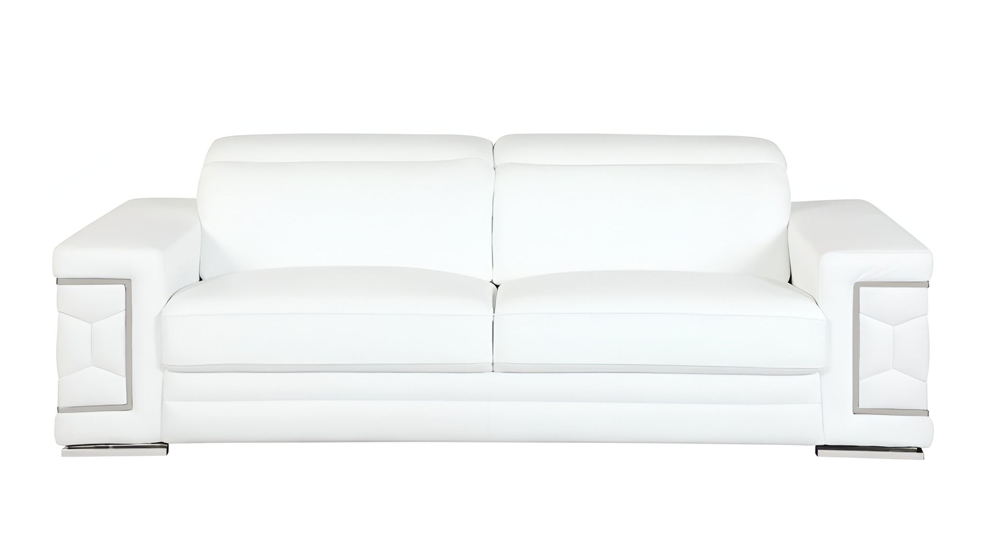 89" White Italian Leather Sofa With Silver Legs-0