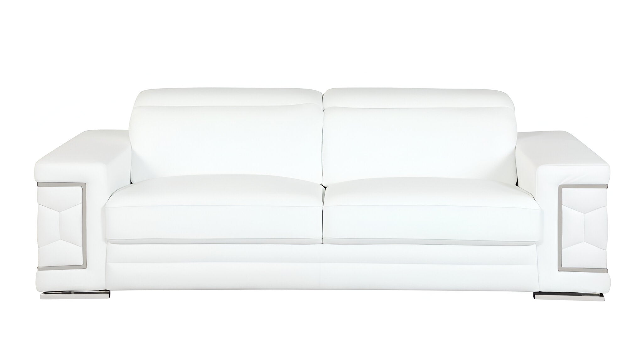 89" White Italian Leather Sofa With Silver Legs-0