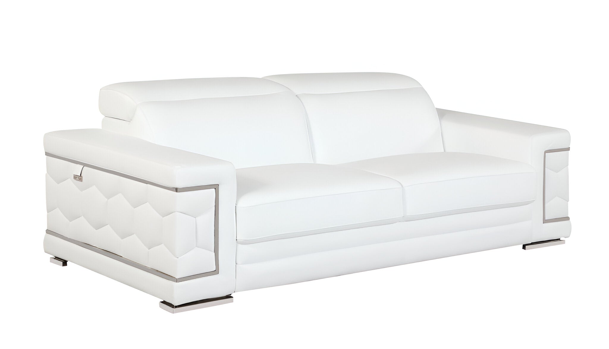 89" White Italian Leather Sofa With Silver Legs-2