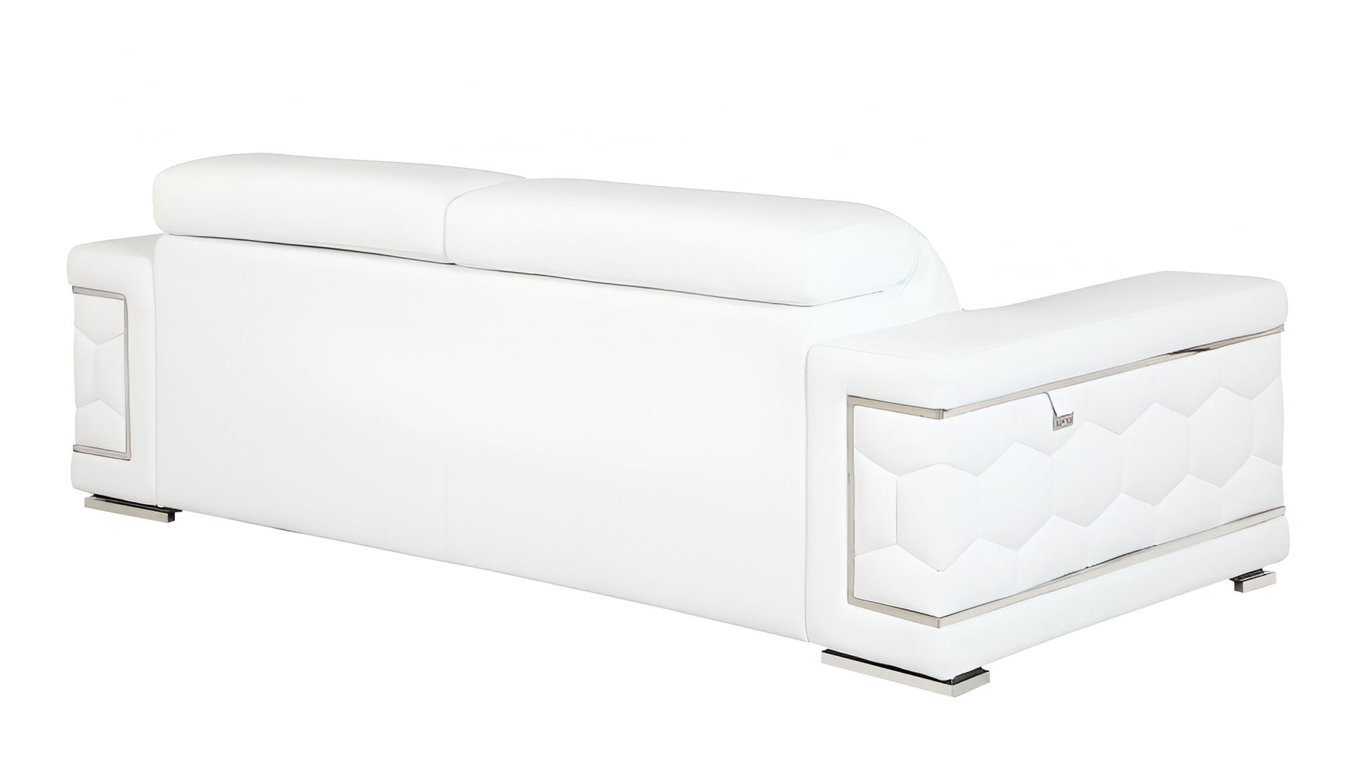 89" White Italian Leather Sofa With Silver Legs-3