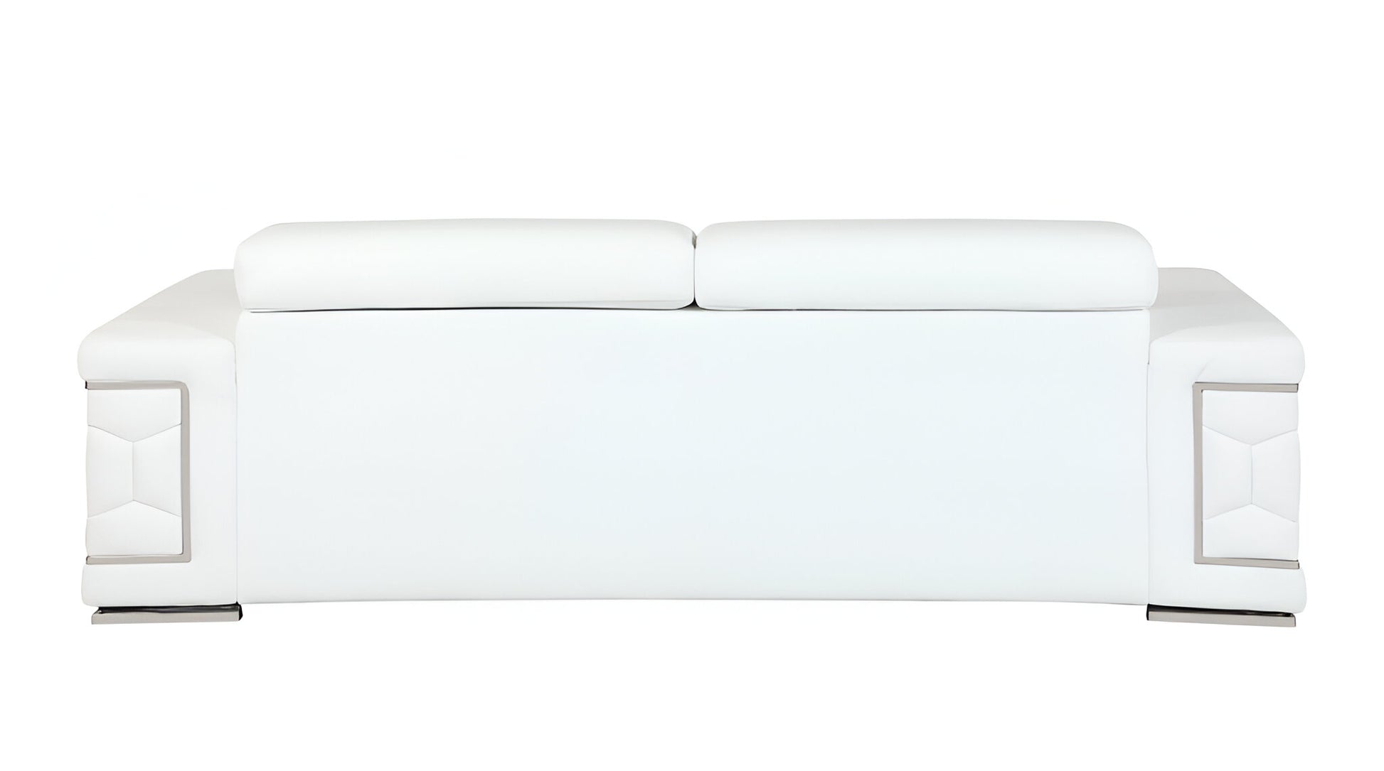 89" White Italian Leather Sofa With Silver Legs-4