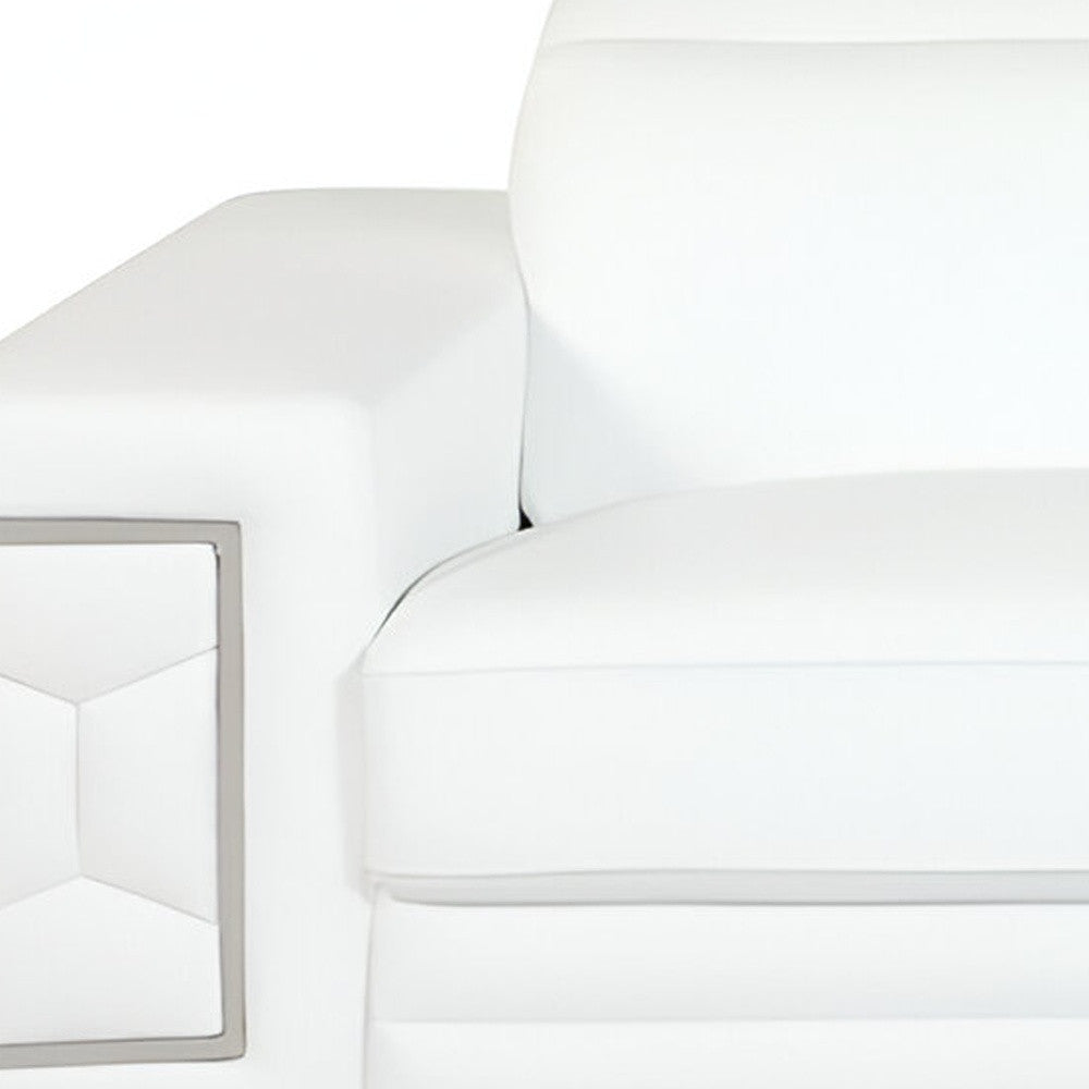 89" White Italian Leather Sofa With Silver Legs-5