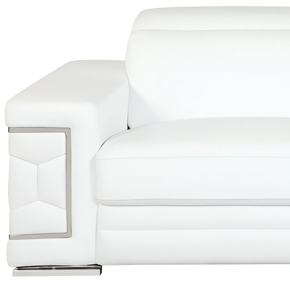 89" White Italian Leather Sofa With Silver Legs-6