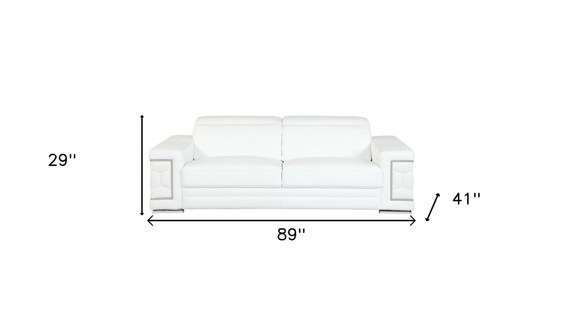 89" White Italian Leather Sofa With Silver Legs-7