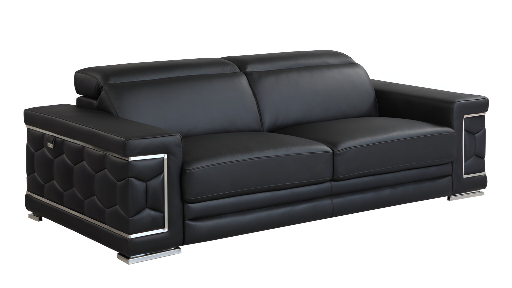 89" Black Italian Leather Sofa With Silver Legs-2