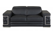 71" Black And Silver Genuine Leather Love Seat-0