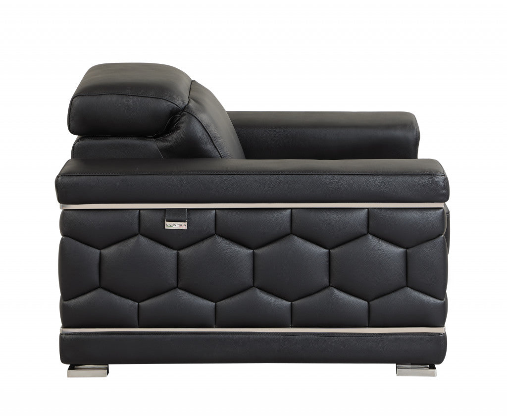 71" Black And Silver Genuine Leather Love Seat-5