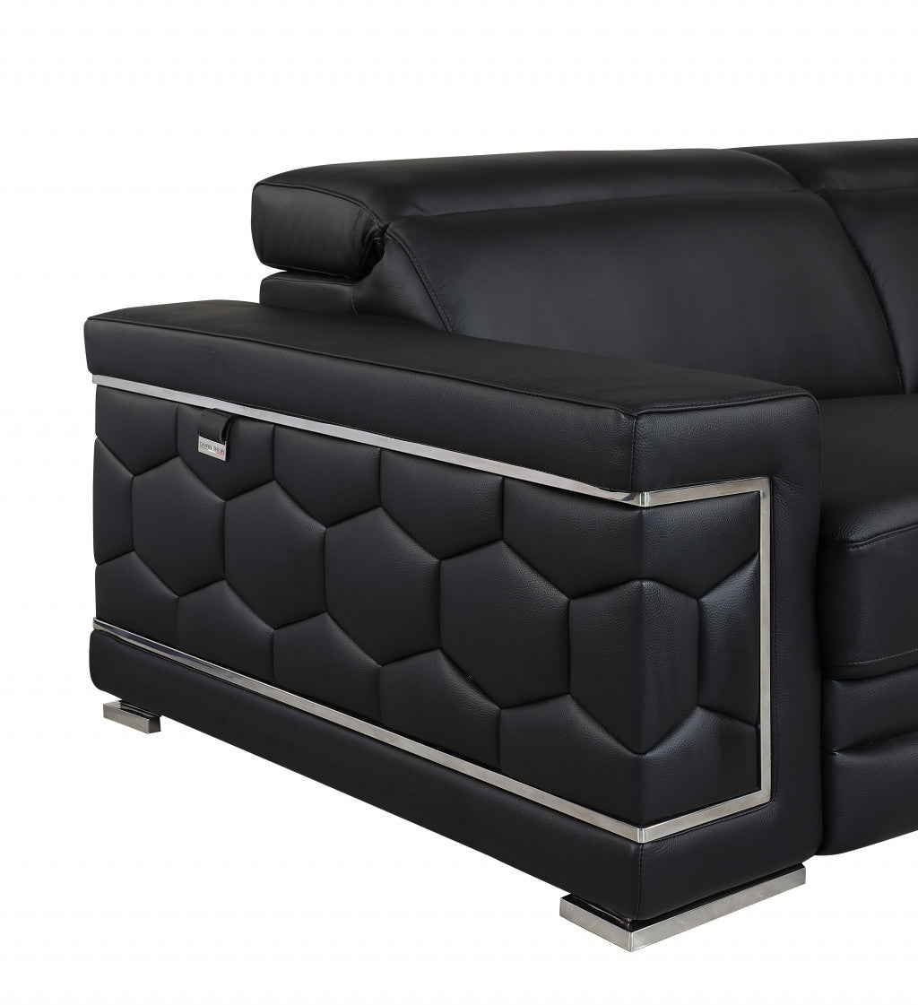 71" Black And Silver Genuine Leather Love Seat-6