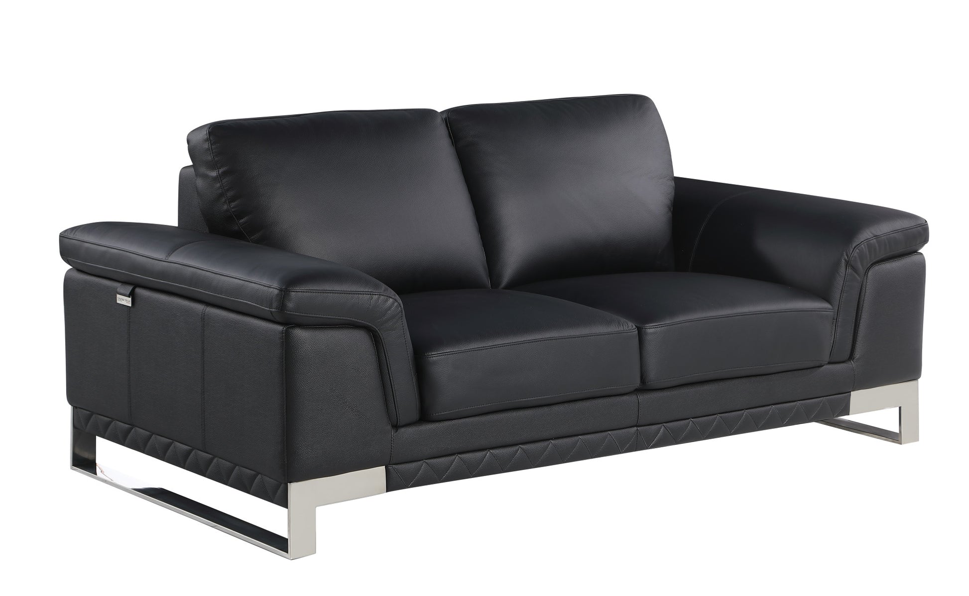 73" Black And Silver Genuine Leather Love Seat-2
