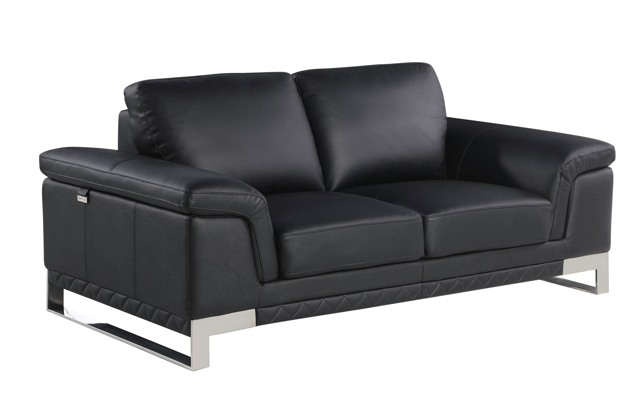 73" Black And Silver Genuine Leather Love Seat-2