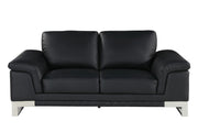 73" Black And Silver Genuine Leather Love Seat-0