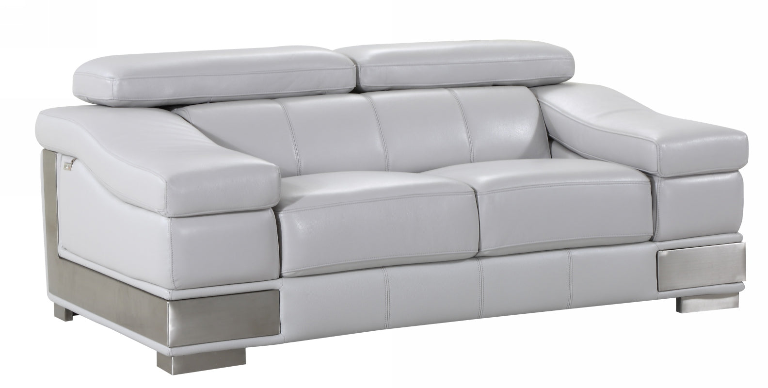 73" Light Gray And Silver Genuine Leather Love Seat-0