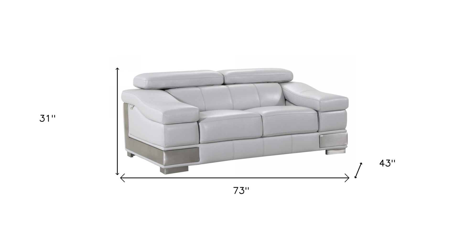 73" Light Gray And Silver Genuine Leather Love Seat-4