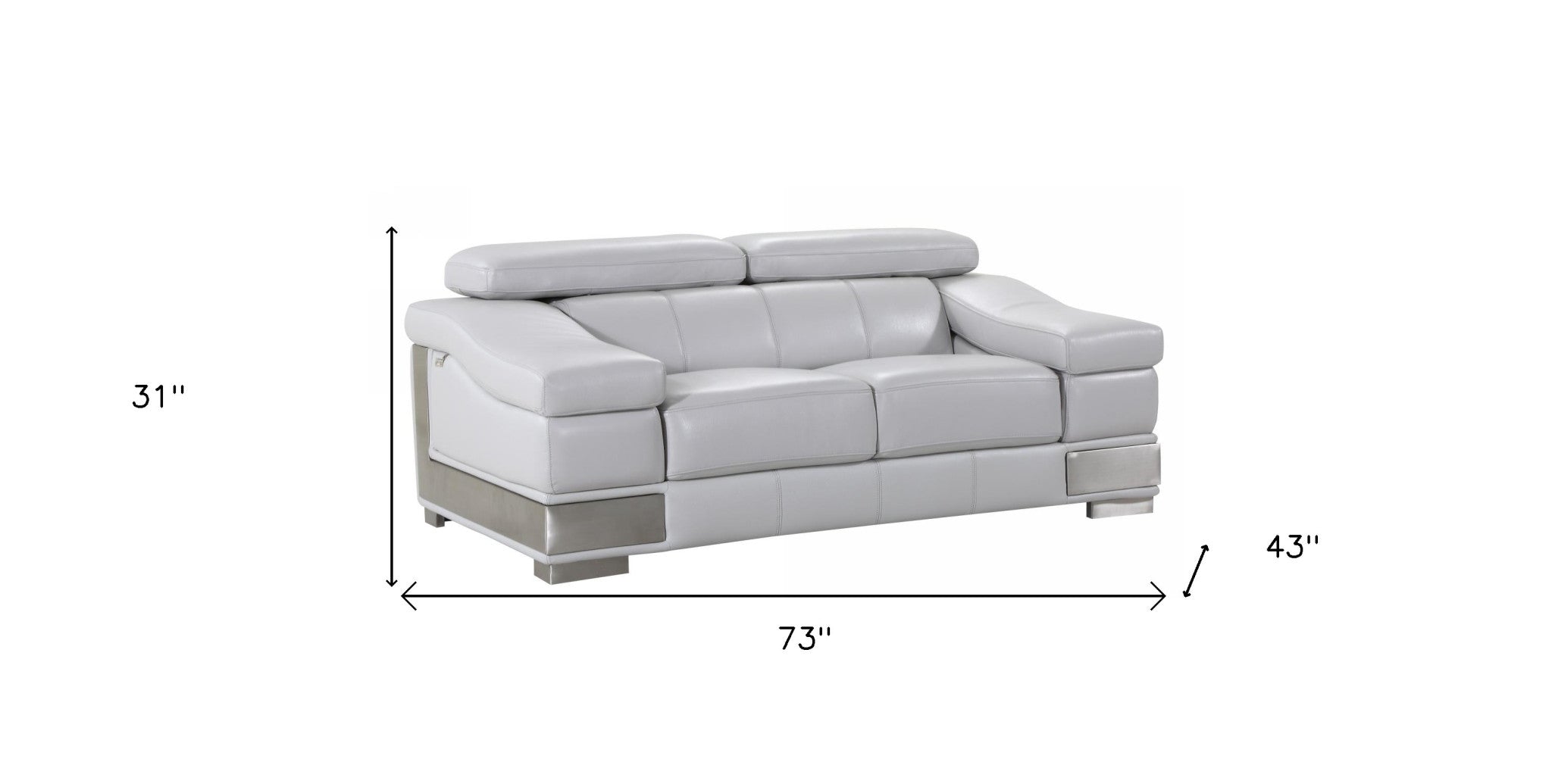73" Light Gray And Silver Genuine Leather Love Seat-4