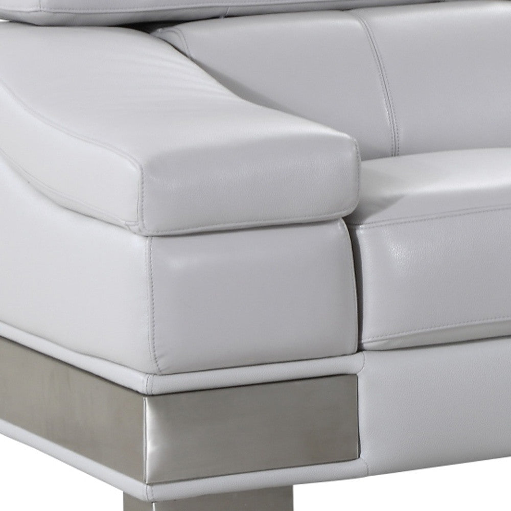 73" Light Gray And Silver Genuine Leather Love Seat-2