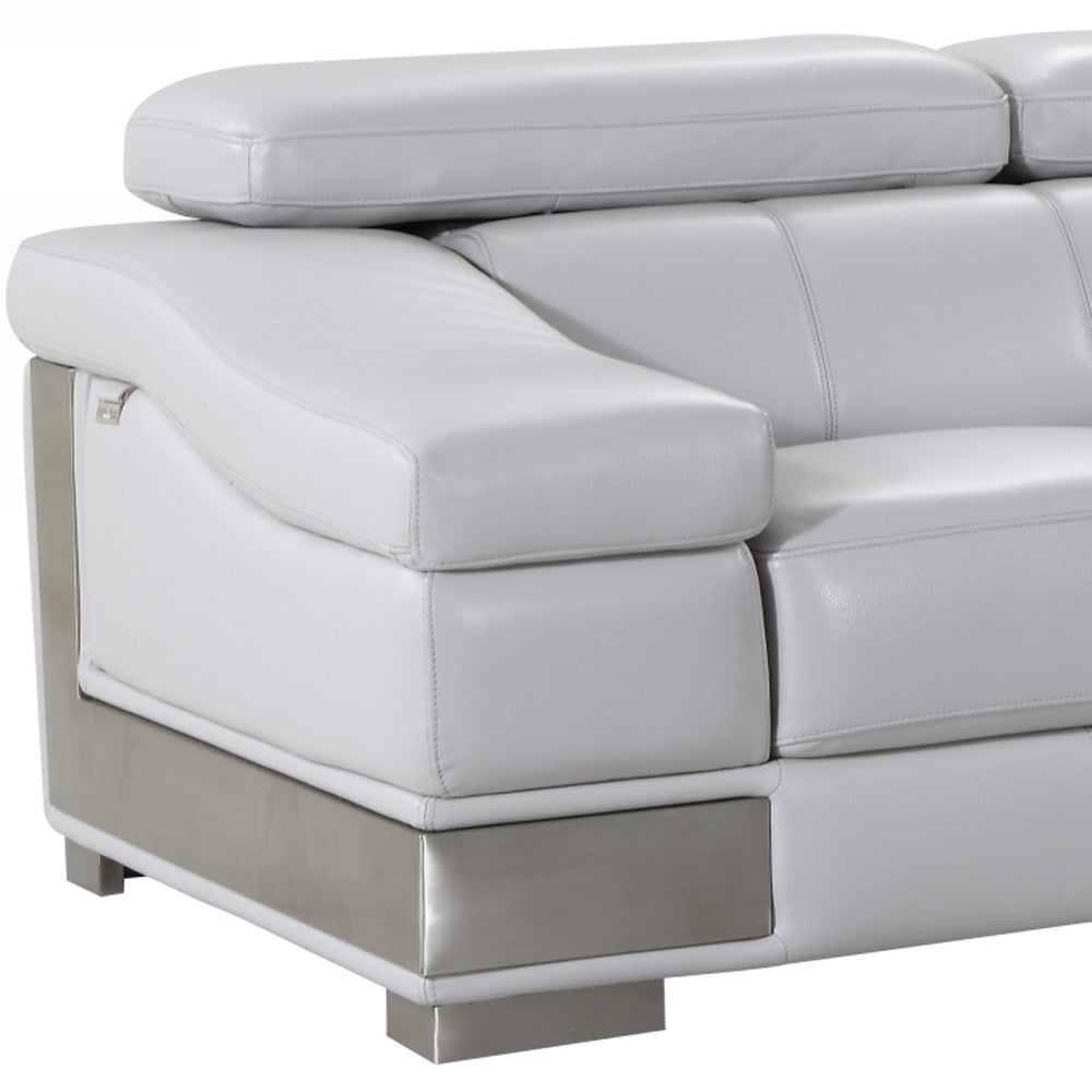 73" Light Gray And Silver Genuine Leather Love Seat-3