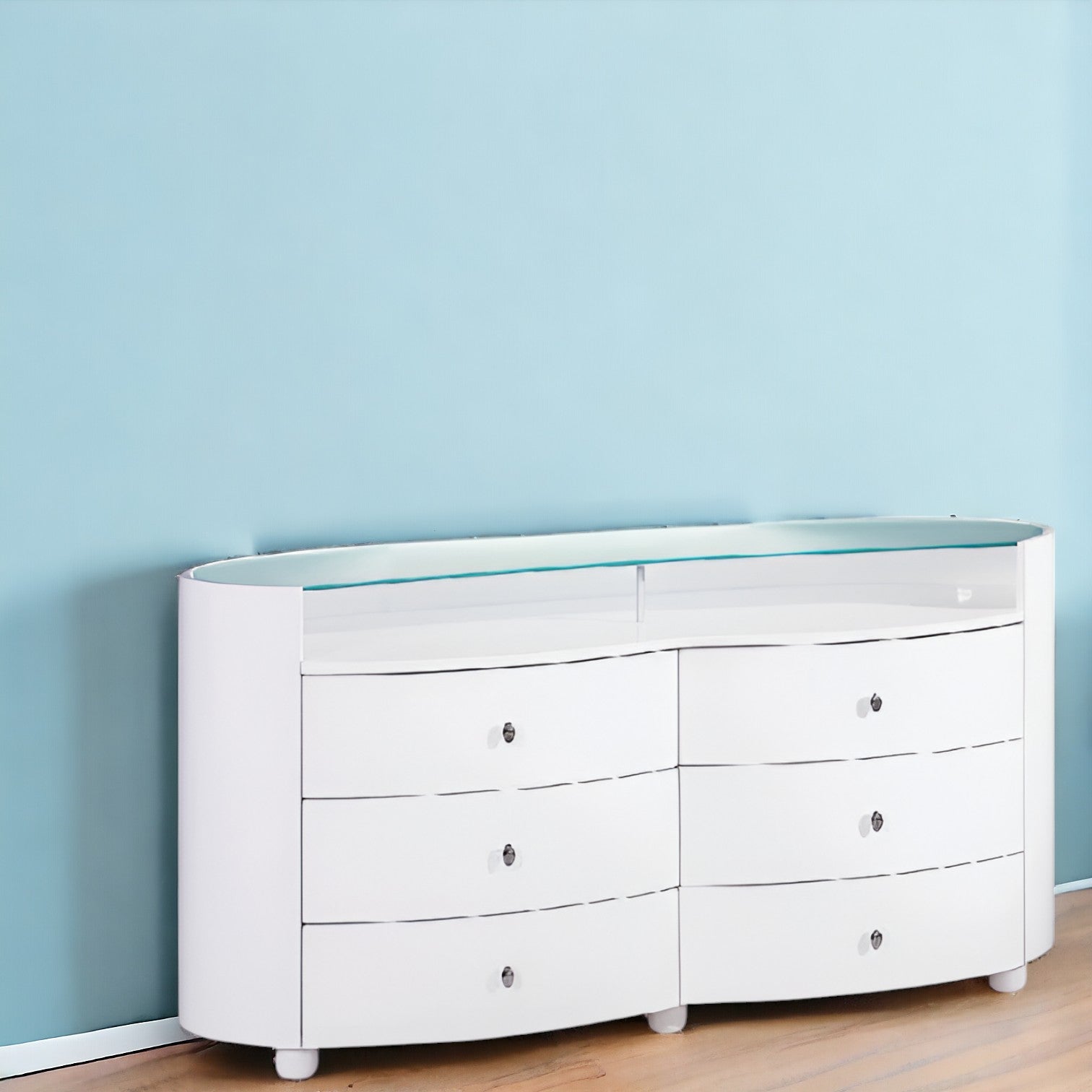 63" White Wood Six Drawer Double Dresser-Dressers-DECOROLALA