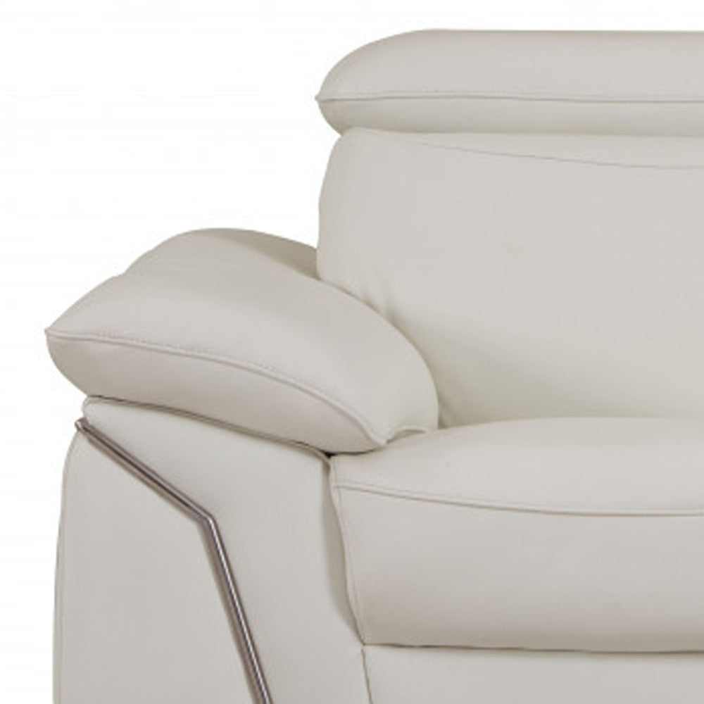 71" White Italian Leather Sofa With Silver Legs-6