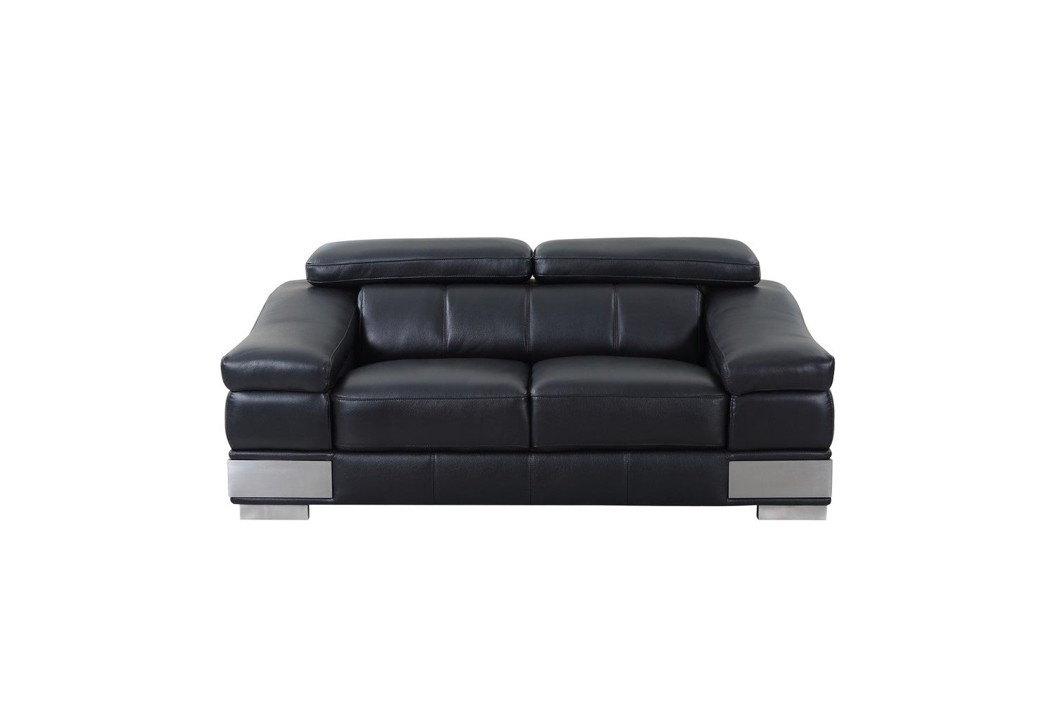 73" Black And Silver Genuine Leather Love Seat-0