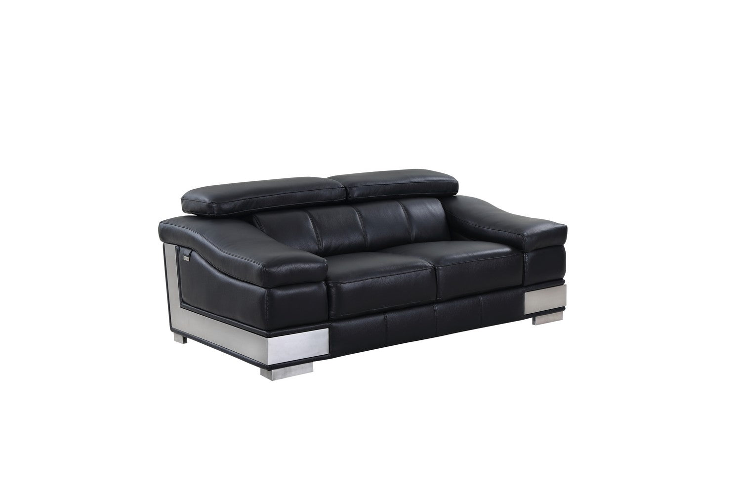 73" Black And Silver Genuine Leather Love Seat-2