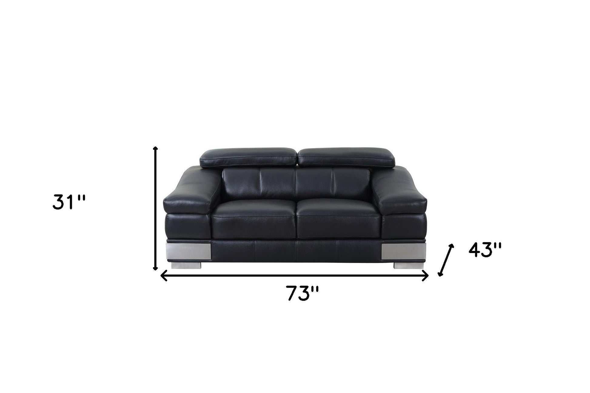 73" Black And Silver Genuine Leather Love Seat-7