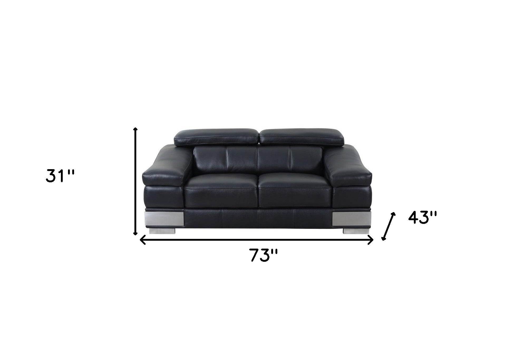 73" Black And Silver Genuine Leather Love Seat-7