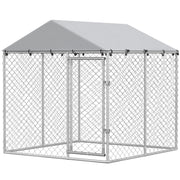 6.6' x 6.6' x 6.6' Outdoor Dog Kennel Heavy Duty Galvanized Steel with UV-resistant Roof, Silver