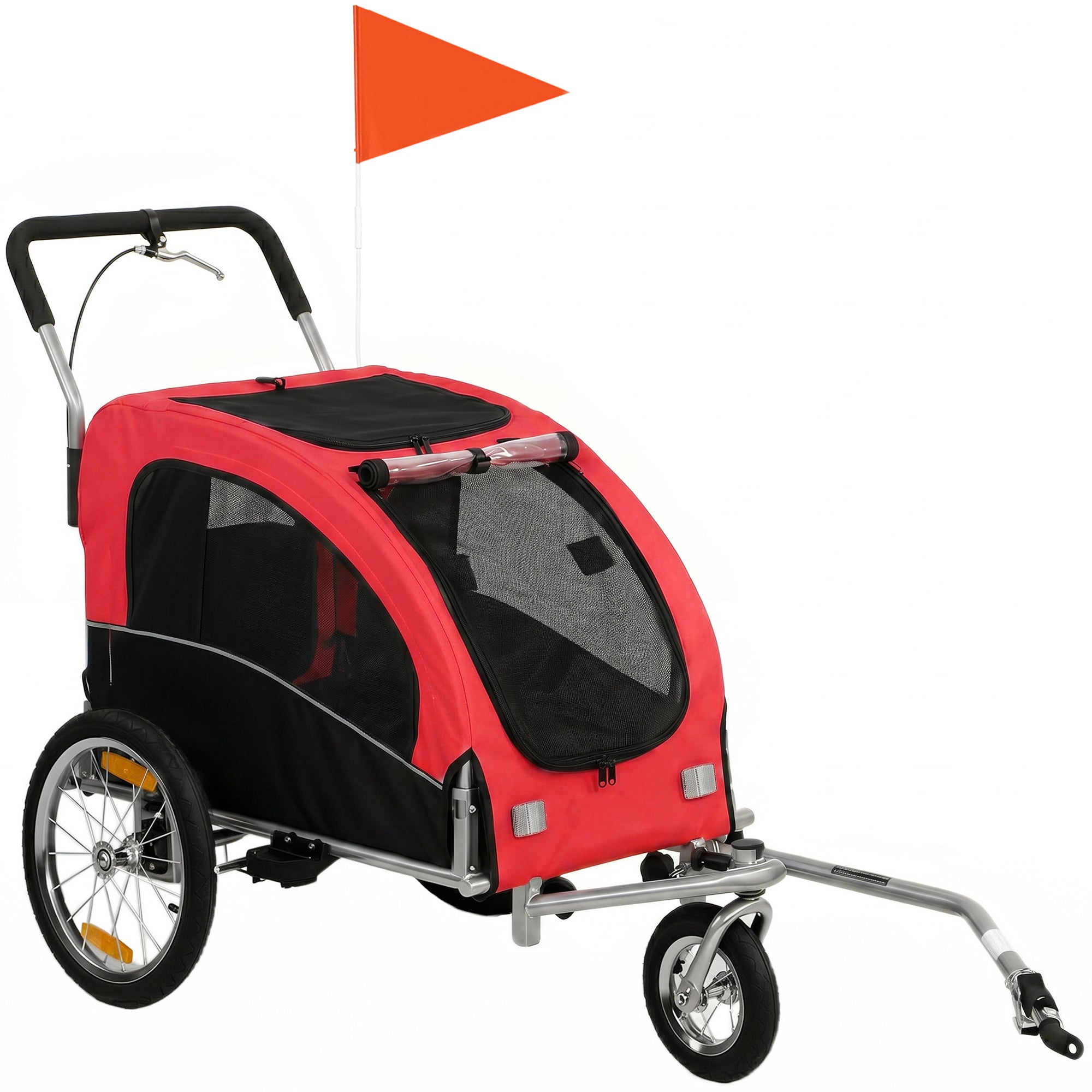 Remorque vélo pour chien Aosom 2-en-1, poussette pliable pour animal, remorque vélo pour chien avec suspension, attache vélo universelle, rouge