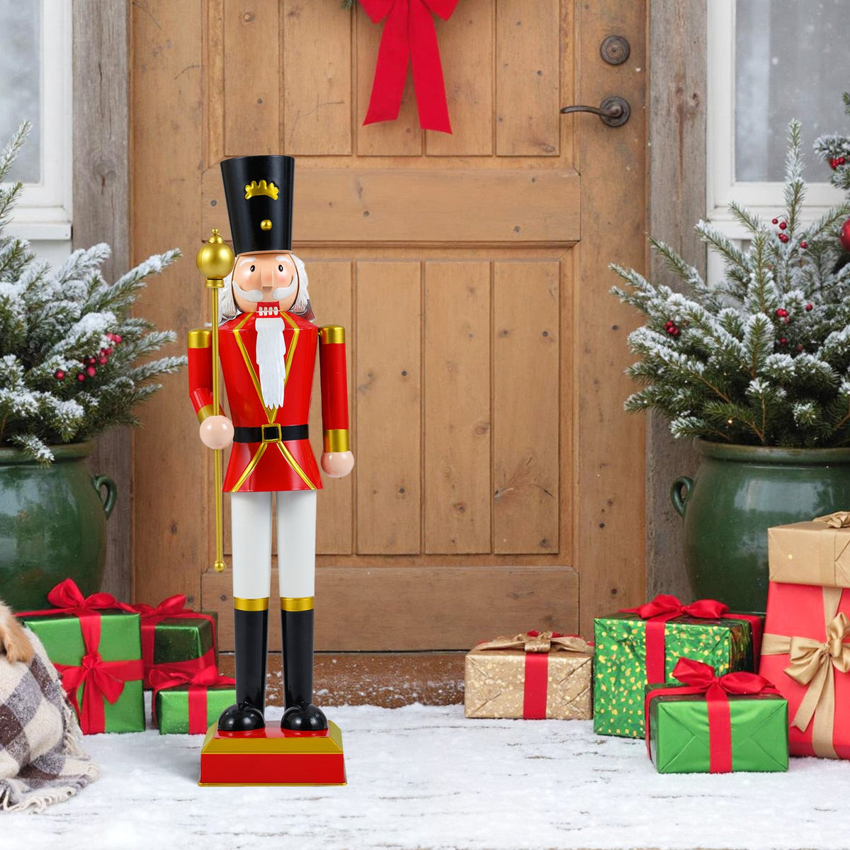 32.5 Inch Christmas Nutcracker with High Hat and Beautiful Scepter-Black & Red-Christmas Decorations & Accessories-DECOROLALA