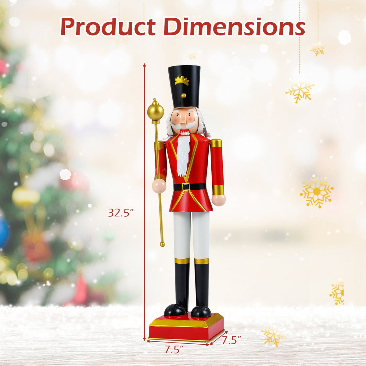 32.5 Inch Christmas Nutcracker with High Hat and Beautiful Scepter-Black & Red-Christmas Decorations & Accessories-DECOROLALA
