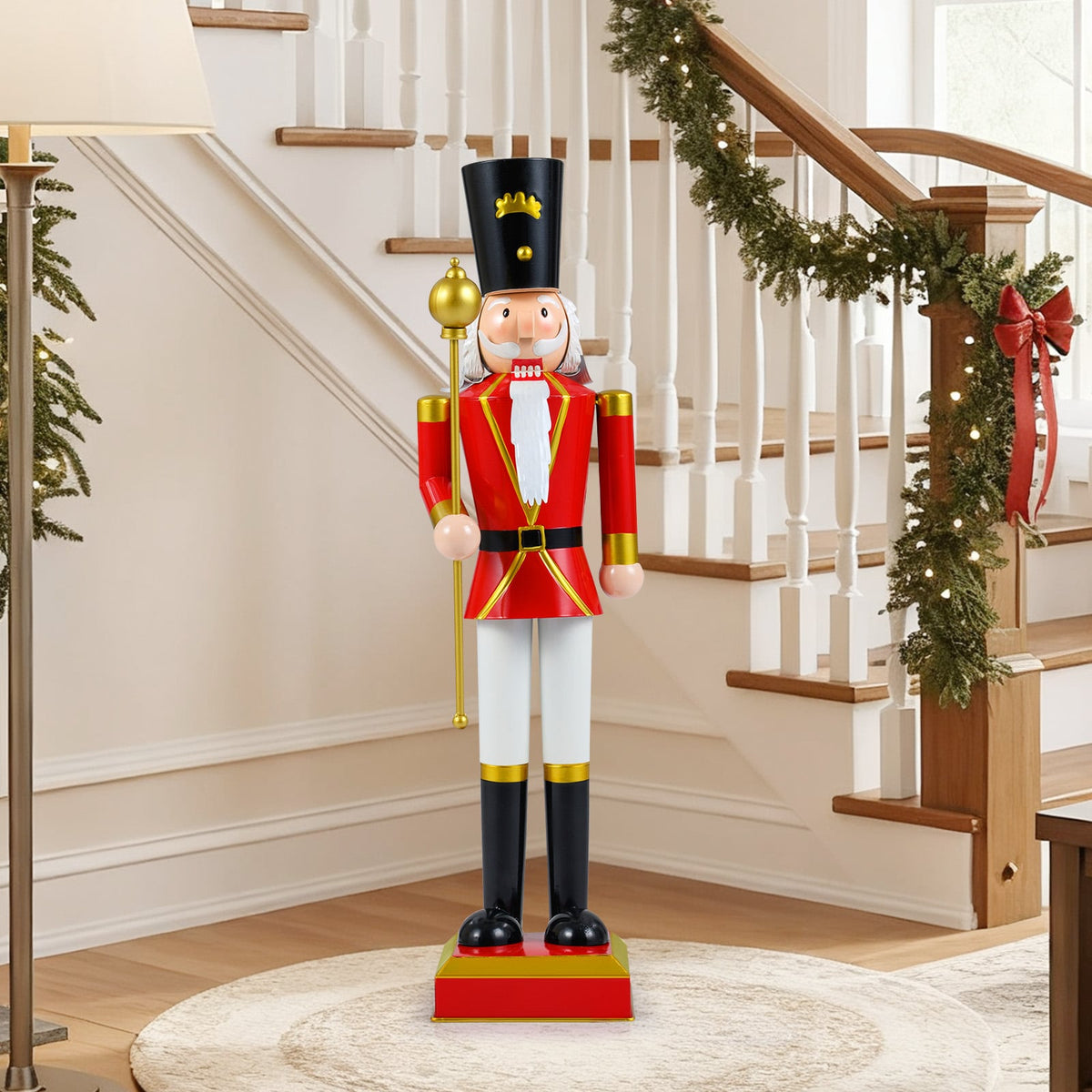 32.5 Inch Christmas Nutcracker with High Hat and Beautiful Scepter-Black & Red-Christmas Decorations & Accessories-DECOROLALA