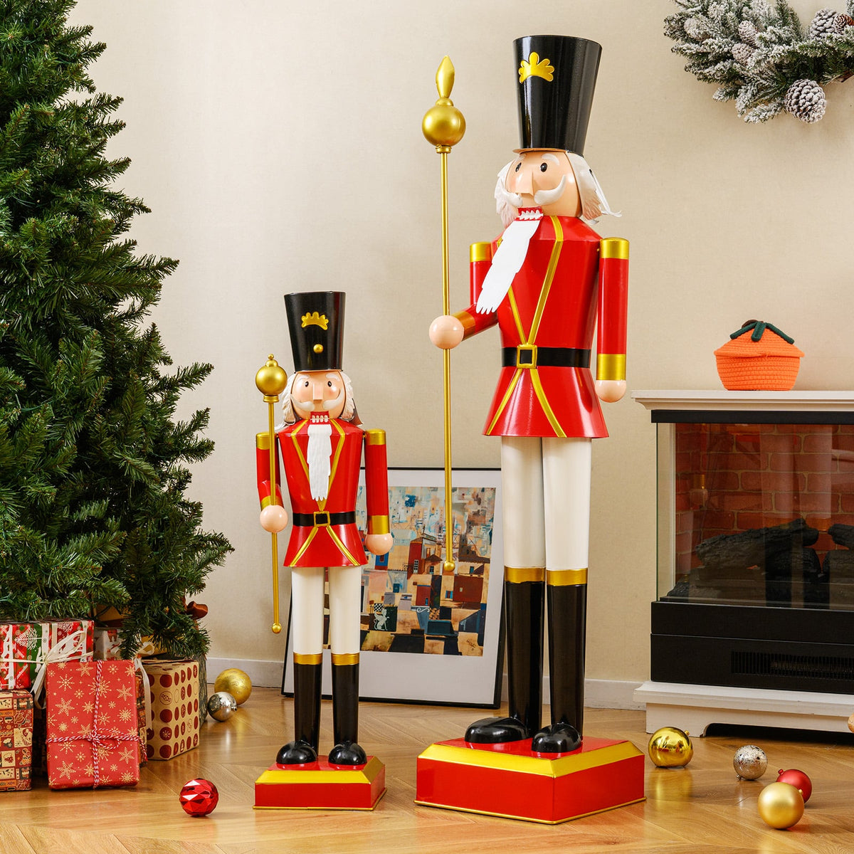 32.5 Inch Christmas Nutcracker with High Hat and Beautiful Scepter-Black & Red-Christmas Decorations & Accessories-DECOROLALA