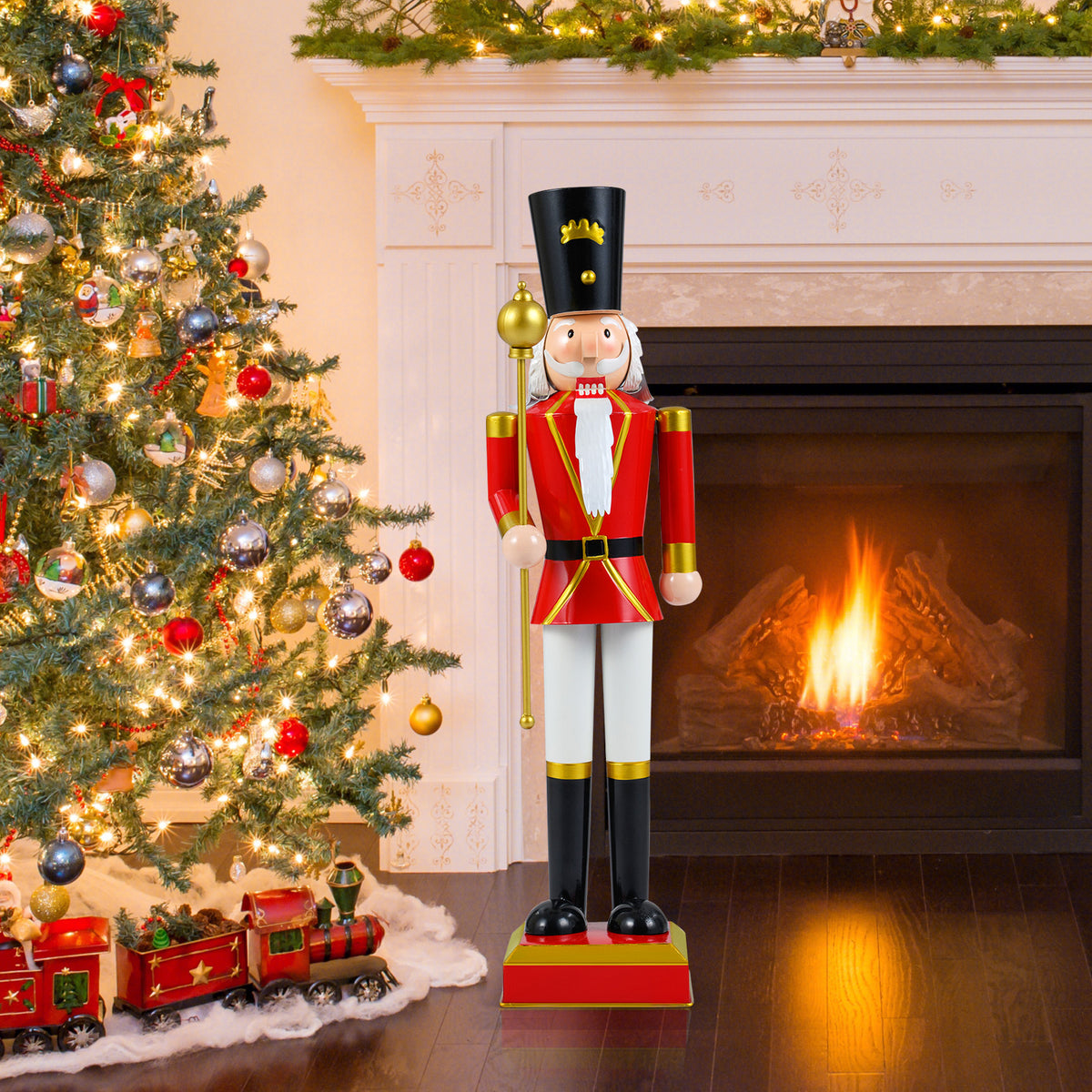 32.5 Inch Christmas Nutcracker with High Hat and Beautiful Scepter-Black & Red-Christmas Decorations & Accessories-DECOROLALA