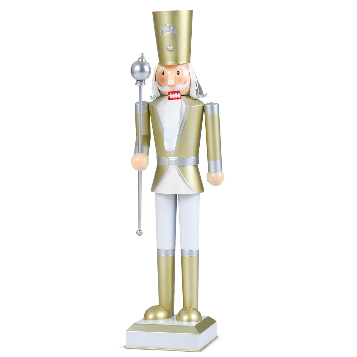 32.5 Inch Christmas Nutcracker with High Hat and Beautiful Scepter-White & Golden-Christmas Decorations & Accessories-DECOROLALA