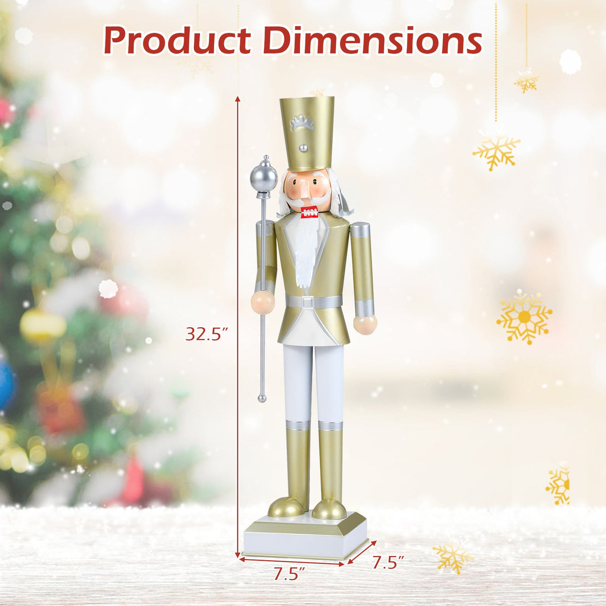 32.5 Inch Christmas Nutcracker with High Hat and Beautiful Scepter-White & Golden-Christmas Decorations & Accessories-DECOROLALA