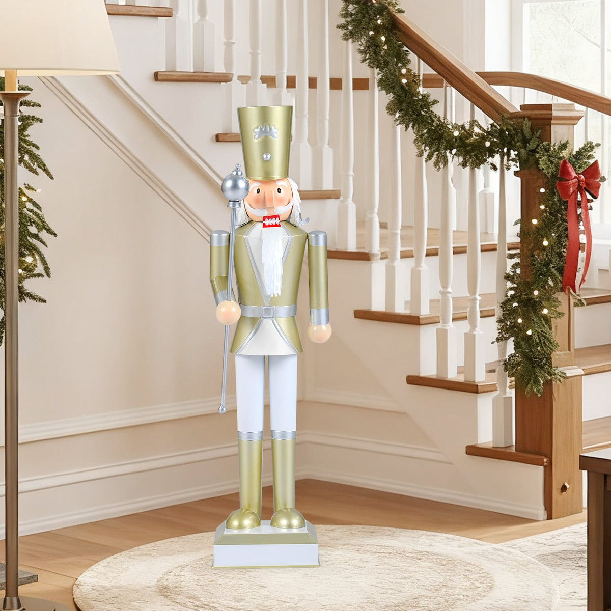 32.5 Inch Christmas Nutcracker with High Hat and Beautiful Scepter-White & Golden-Christmas Decorations & Accessories-DECOROLALA