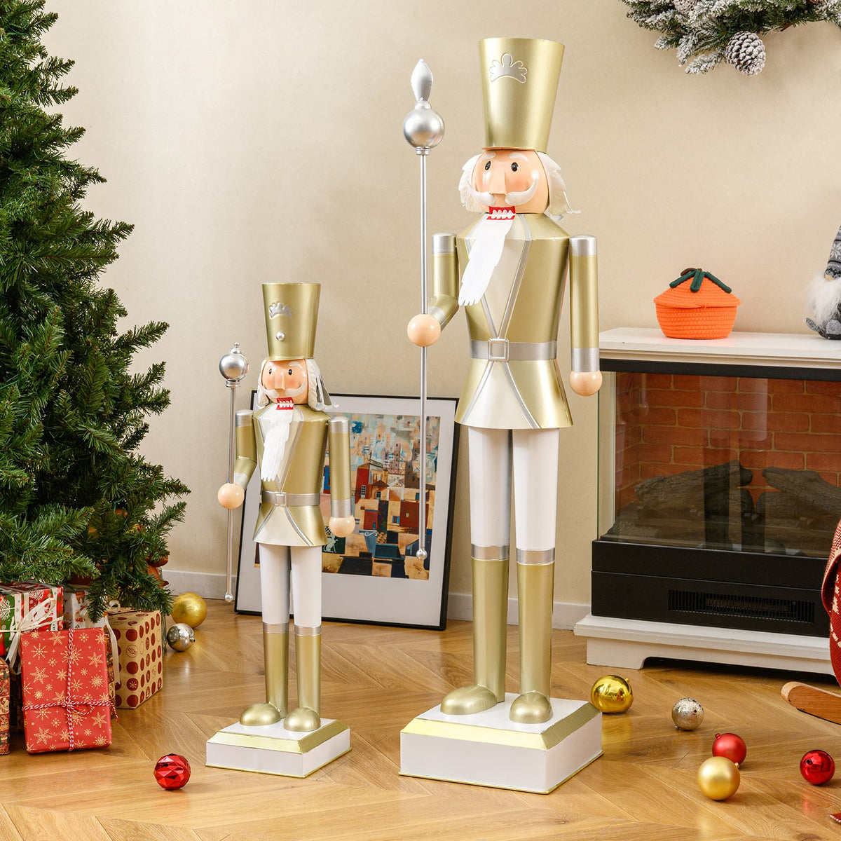32.5 Inch Christmas Nutcracker with High Hat and Beautiful Scepter-White & Golden-Christmas Decorations & Accessories-DECOROLALA