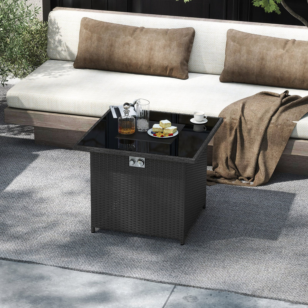 32.5 Inch Propane Fire Pit Table 5000 BTU with Tempered Glass Tabletop-Black-Fire Pit Tables-DECOROLALA