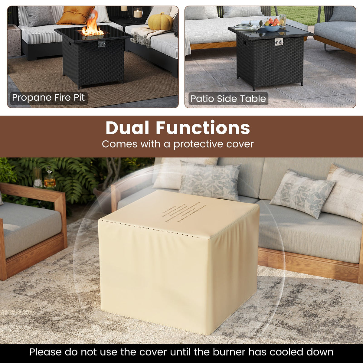 32.5 Inch Propane Fire Pit Table 5000 BTU with Tempered Glass Tabletop-Black-Fire Pit Tables-DECOROLALA