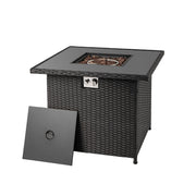 32.5 Inch Propane Fire Pit Table 5000 BTU with Tempered Glass Tabletop-Black-Fire Pit Tables-DECOROLALA