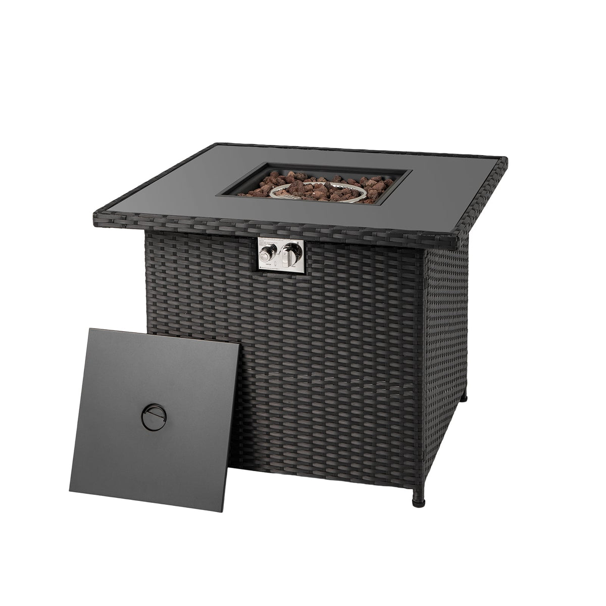 32.5 Inch Propane Fire Pit Table 5000 BTU with Tempered Glass Tabletop-Black-Fire Pit Tables-DECOROLALA
